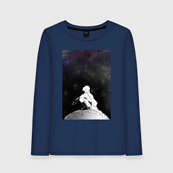 Лонгслив хлопковый женский Ванпанчмен Сайтама на луне, цвет: тёмно-синий