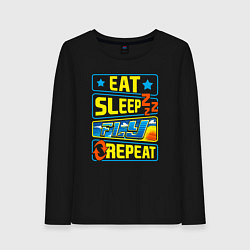 Лонгслив хлопковый женский Eat sleep fly, цвет: черный
