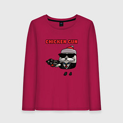 Лонгслив хлопковый женский Chicken gun santa, цвет: маджента