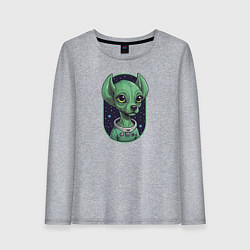 Лонгслив хлопковый женский Собака пришелец, цвет: меланж