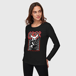 Лонгслив хлопковый женский AC DC на фоне Пикачу играющего рок на гитаре, цвет: черный — фото 2