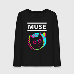 Лонгслив хлопковый женский Muse rock star cat, цвет: черный