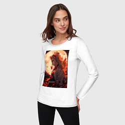 Лонгслив хлопковый женский Кёджуро Ренгоку столп пламени, цвет: белый — фото 2