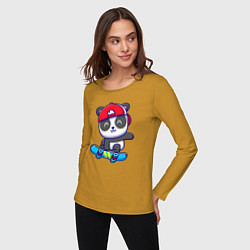 Лонгслив хлопковый женский Panda skater, цвет: горчичный — фото 2