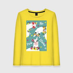 Женский лонгслив Три ламы альпаки и цветы: no prob llama