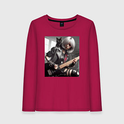 Женский лонгслив Девчонка рок гитарист с чёрным котом