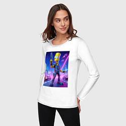 Лонгслив хлопковый женский Cyber Bart - neon glow ai art, цвет: белый — фото 2