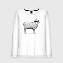 Лонгслив хлопковый женский Овечка новогодняя, цвет: белый