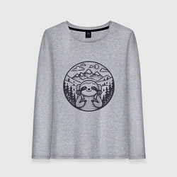 Лонгслив хлопковый женский Ленивец турист с рюкзаком, цвет: меланж