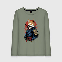 Женский лонгслив Собака Сиба-ину самурай