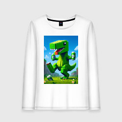 Лонгслив хлопковый женский Пивозаврик с банками пивасика - кубический Майнкра, цвет: белый