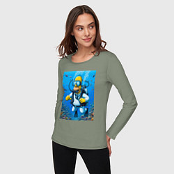Лонгслив хлопковый женский Homer diving - ai art, цвет: авокадо — фото 2