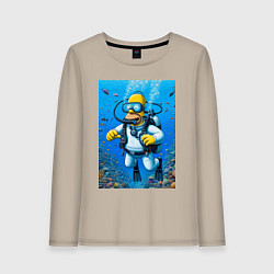 Лонгслив хлопковый женский Homer diving - ai art, цвет: миндальный