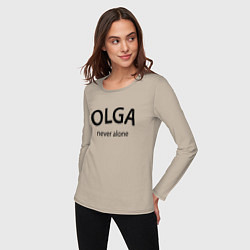 Лонгслив хлопковый женский Olga never alone - motto, цвет: миндальный — фото 2