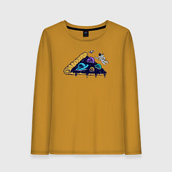 Лонгслив хлопковый женский Пицца и космос, цвет: горчичный