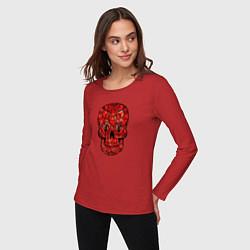 Лонгслив хлопковый женский Red decorative skull, цвет: красный — фото 2