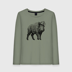 Женский лонгслив Кабан в новогоднем колпаке