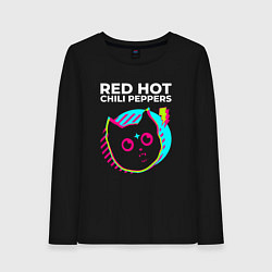 Лонгслив хлопковый женский Red Hot Chili Peppers rock star cat, цвет: черный