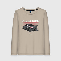Лонгслив хлопковый женский Nissan skyline night ride, цвет: миндальный