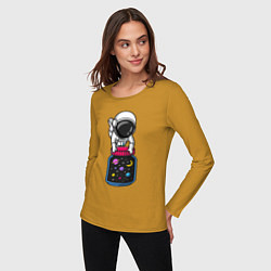 Лонгслив хлопковый женский Космос в баночке, цвет: горчичный — фото 2