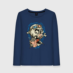 Лонгслив хлопковый женский Череп киноман, цвет: тёмно-синий