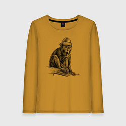 Лонгслив хлопковый женский Новогодний примат, цвет: горчичный