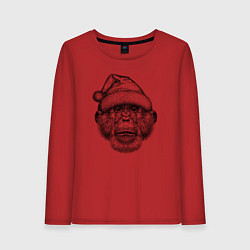 Лонгслив хлопковый женский Шимпанзе Дед Мороз, цвет: красный