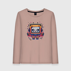 Лонгслив хлопковый женский Пиксель робот Мини, цвет: пыльно-розовый
