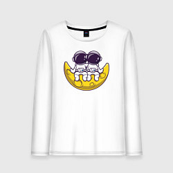 Лонгслив хлопковый женский Космонавты на Луне, цвет: белый