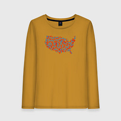 Лонгслив хлопковый женский Карта США, цвет: горчичный