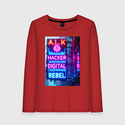 Лонгслив хлопковый женский Ai hacker digital rebel - neon glow, цвет: красный