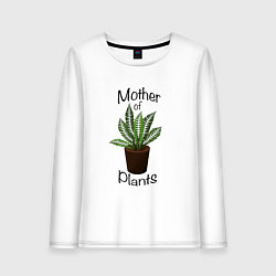 Лонгслив хлопковый женский Mother of plants - Папоротник, цвет: белый