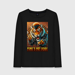 Лонгслив хлопковый женский Punks not dead - motto tiger, цвет: черный