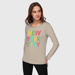 Лонгслив хлопковый женский New York city colors, цвет: миндальный — фото 2
