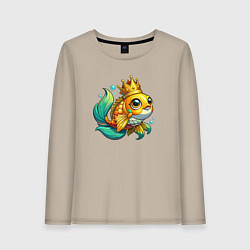 Лонгслив хлопковый женский Золотая рыбка в короне, цвет: миндальный