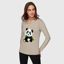 Лонгслив хлопковый женский Панда кушает тростник, цвет: миндальный — фото 2