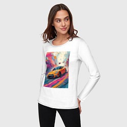 Лонгслив хлопковый женский Nissan GT-R дрифт в городе, цвет: белый — фото 2