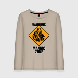 Лонгслив хлопковый женский Предупреждающий знак Maniac zone, цвет: миндальный