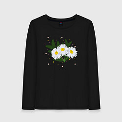 Лонгслив хлопковый женский Ромашка белая, цвет: черный