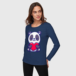 Лонгслив хлопковый женский Панда и сердечко, цвет: тёмно-синий — фото 2