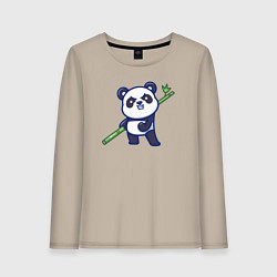 Лонгслив хлопковый женский Панда воин, цвет: миндальный