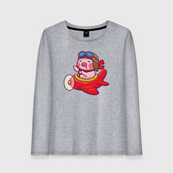 Женский лонгслив Поросёнок авиатор