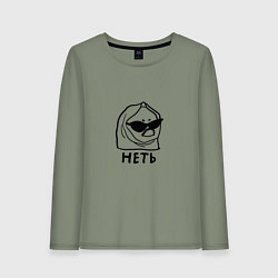 Лонгслив хлопковый женский Мемная сердитая уточка в полотенце и очках неть, цвет: авокадо