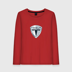 Лонгслив хлопковый женский Tesla logo, цвет: красный