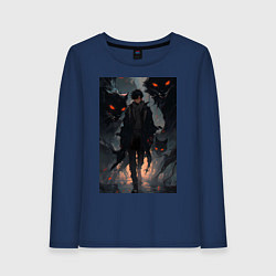 Лонгслив хлопковый женский Мэгуми Фусигуро арт Магическая битва, цвет: тёмно-синий