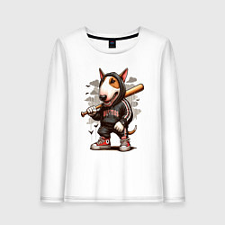 Лонгслив хлопковый женский Bully with a baseball bat - ai art fantasy, цвет: белый