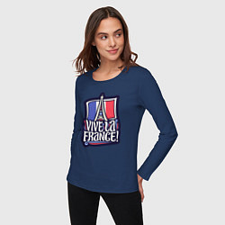 Лонгслив хлопковый женский Viva la France, цвет: тёмно-синий — фото 2