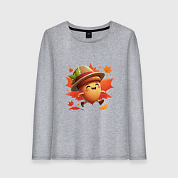Женский лонгслив Веселый желудь на прогулке в листопад