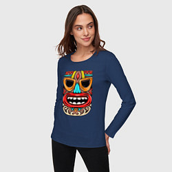 Лонгслив хлопковый женский Tiki mask, цвет: тёмно-синий — фото 2