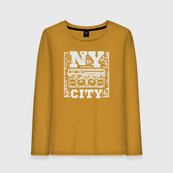Лонгслив хлопковый женский New York city music, цвет: горчичный
